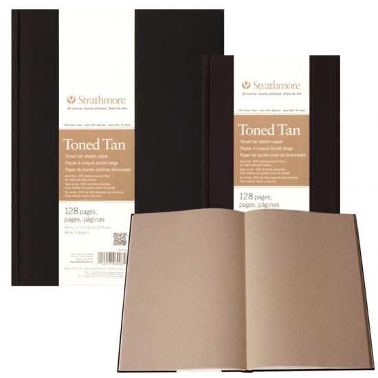 Strathmore A5+ Toned Tan Sketch hardcover (14X21.6 CM x 128 sheets) 89 g/m2 Tan paper color 400 Series Heavyweight (8.5*11 IN)
